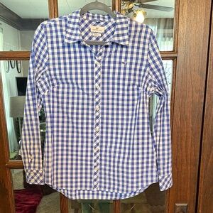Vineyard Vines Womens Blue White Gingham Classic Fit Button Down Shirt RN134578